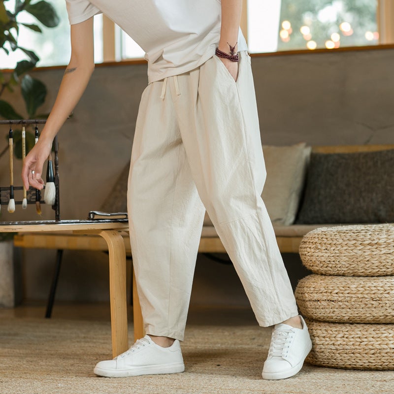 2024 Summer Casual Pants Men'S All-Match Cotton And Linen Loose Linen Pants Korean Fashionable Ankle-Length Pants Straight Pants - Image 2